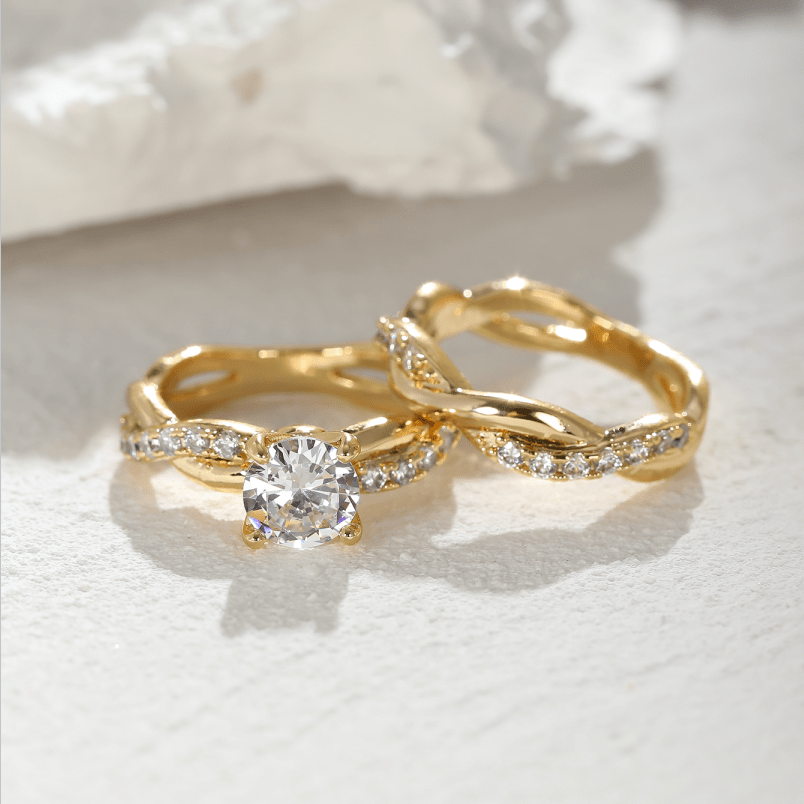 Twist and Shine with 2pcs 18K Gold Plated White Zircon Finger Ring Set - Perfect for Engagement, Wedding, Party and Holiday for Women, Bride and Girls - Adjustable and Classic Design - Ideal Gift for Niece