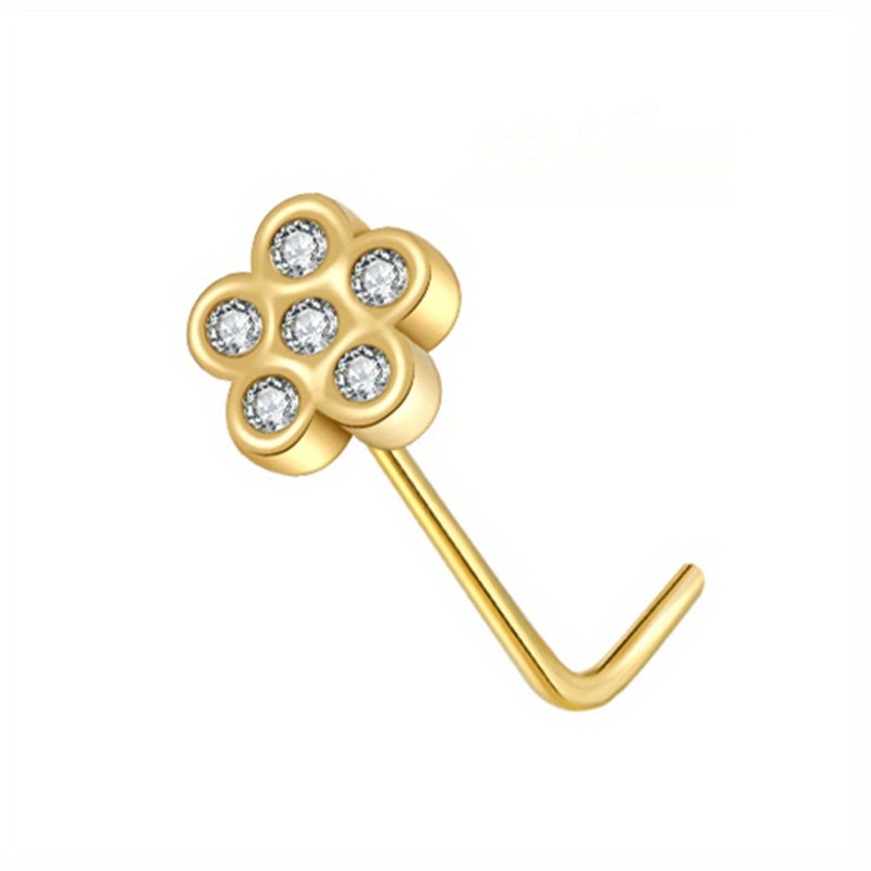Add a touch of elegance to your nose piercing with our L Shape Nose Ring Studs adorned with CZ Butterfly Heart Moon Flower design