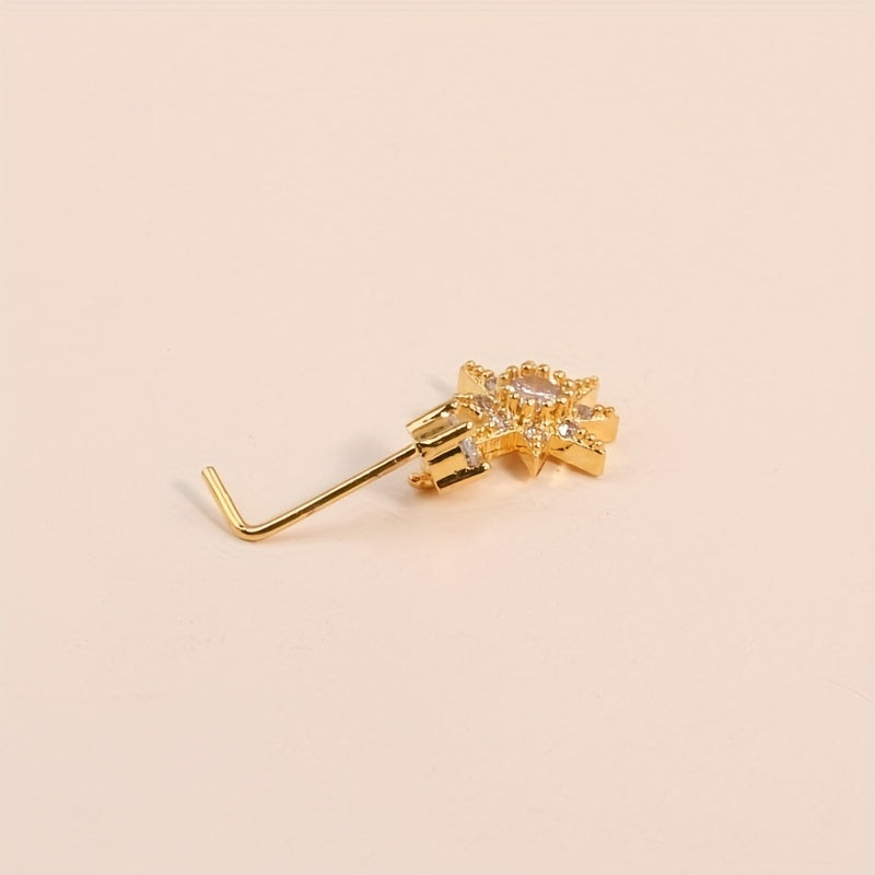 1pc Shiny Mini Star Shape Pendant Nose Nail Inlaid White Zircon L-Shaped Ear Cartilage Piercing Body Jewelry Nose Ring