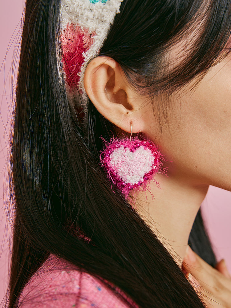 LB Hand Crochet "Love" Earrings Sweet Ear Clip LOJL93