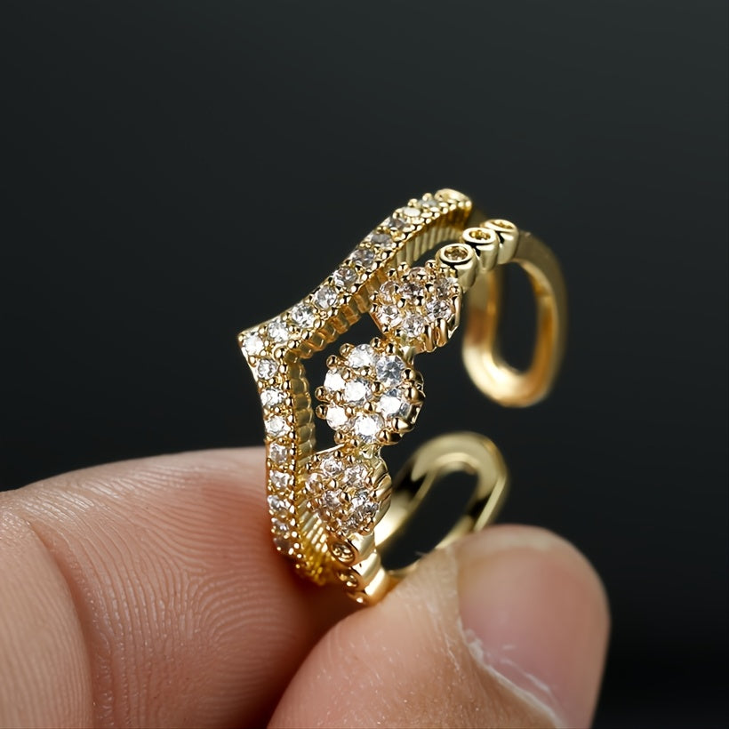 Gorgeous 18K Gold Plated Double V-cut Ring - A Must-Have Fashion Accessory for Women!