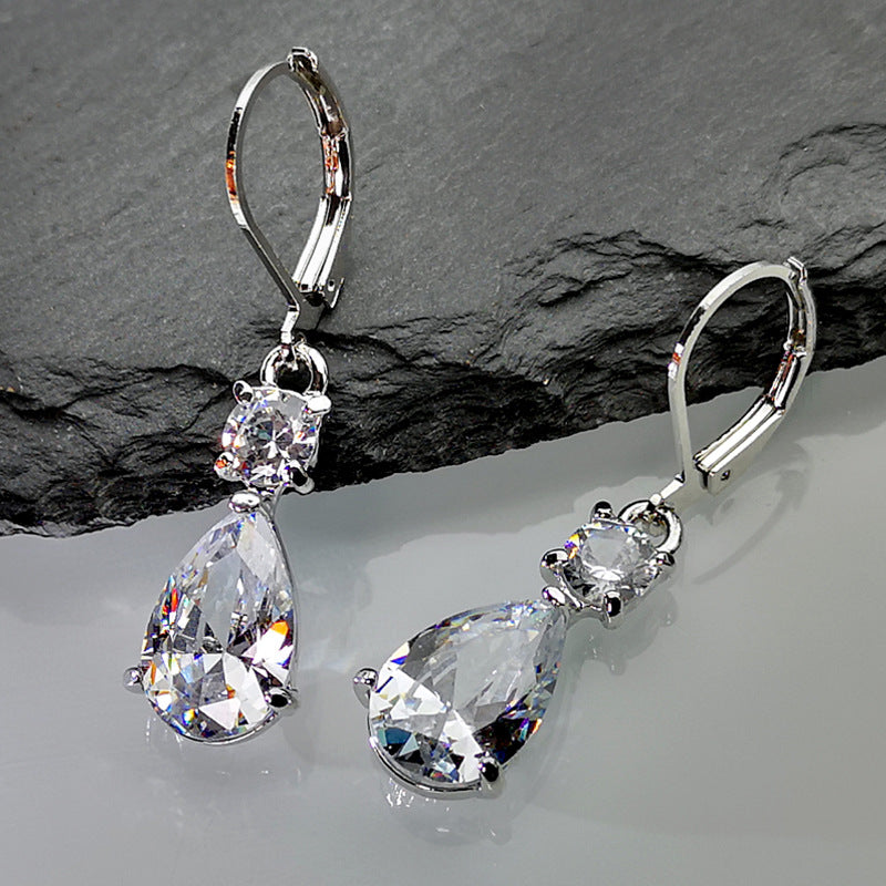 Long Luxury Gemstone Shimmering Zircon Earrings Drop-shaped Zircon Earrings Stylish Charm Temperament