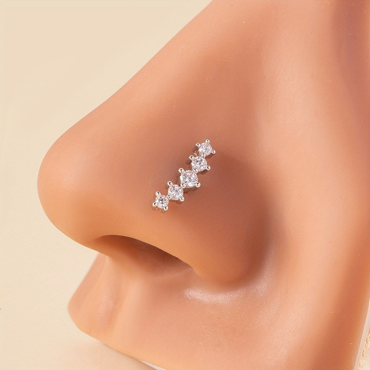 1pc Small Nose Stud Ring Inlaid Round Shape Rhinestone Simple Nose Piercing Nail