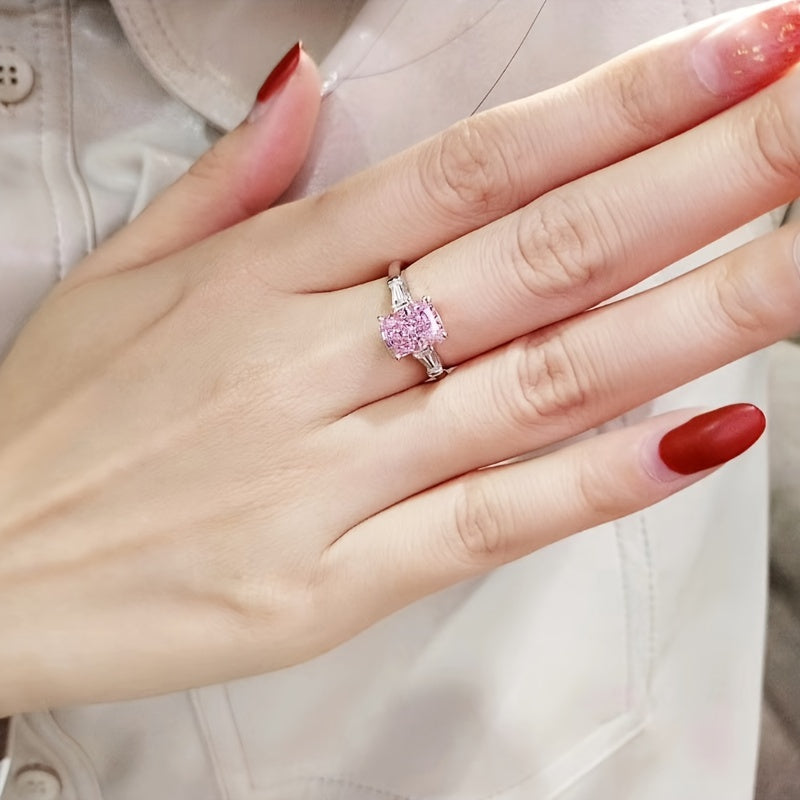 Make a Statement with our Fashion Square Pink Zircon Ring - Available in Sizes 5#-10#!