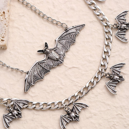 1pc Necklace / Bracelet Vintage Jewelry Set Trendy Bate Shape Double Layer Design Perfect Decor For Halloween Match Daily Outfits Party Accessories