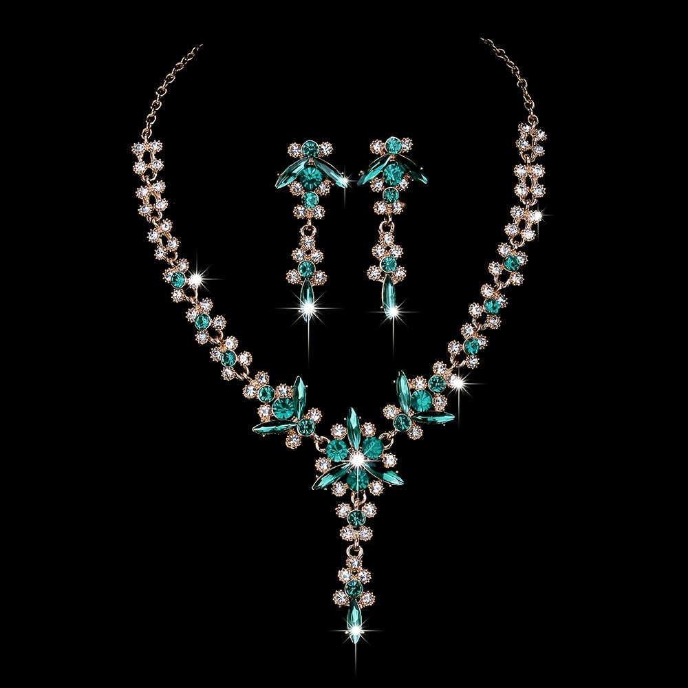 Elegant Emerald Gemstone Bridal Jewelry Set - 18K Gold Plated Birthstone Necklace and Earrings for Weddings, Proms, and Special Occasions