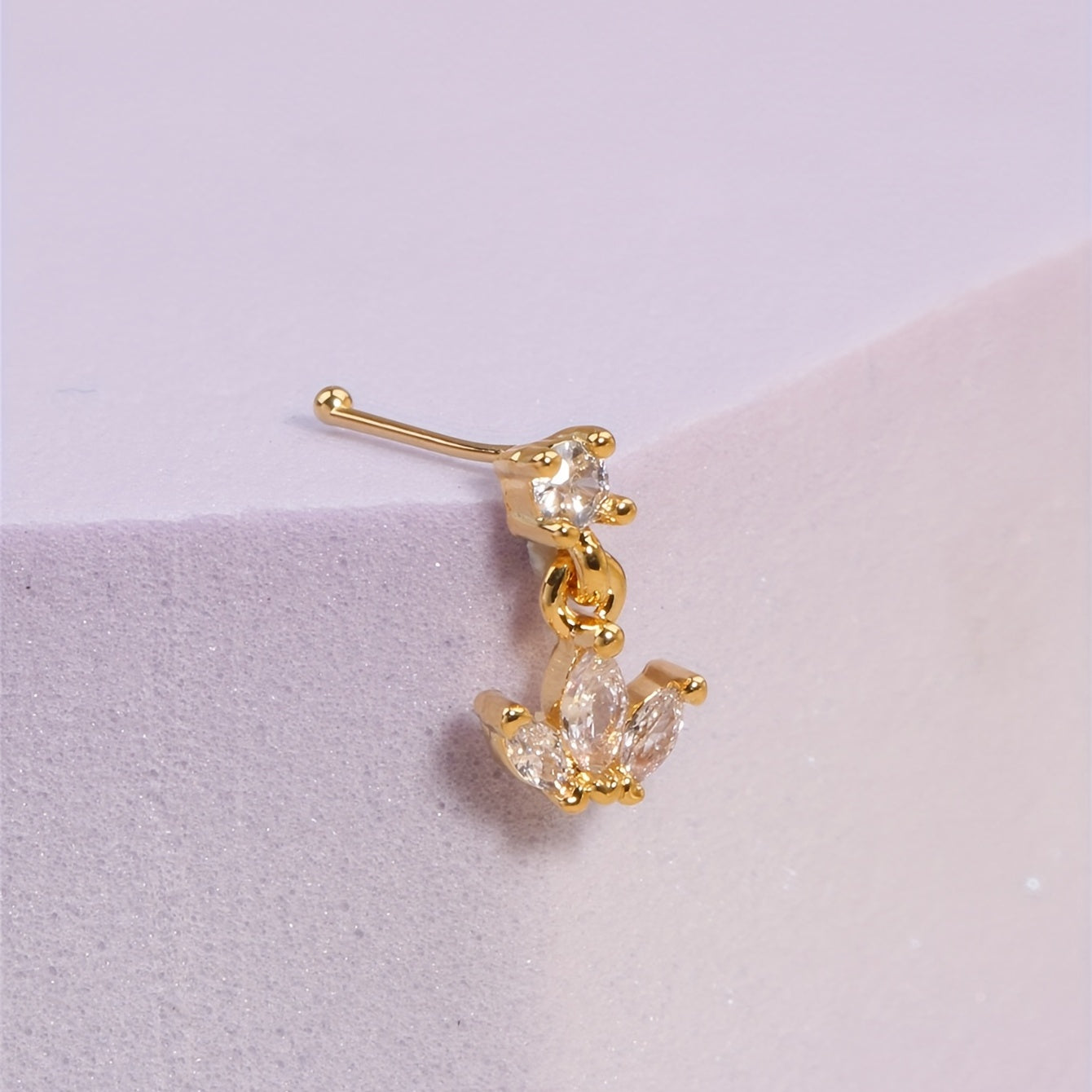 Inlaid Shiny Zircon Pendant Nose Stud Ring Flower Shape Pendant Nose Piercing Jewelry