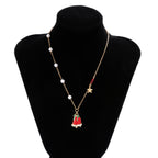 1pc Cute Fashion Reflective Pearl Decor Star Bell Tassel Christmas Necklace Gift