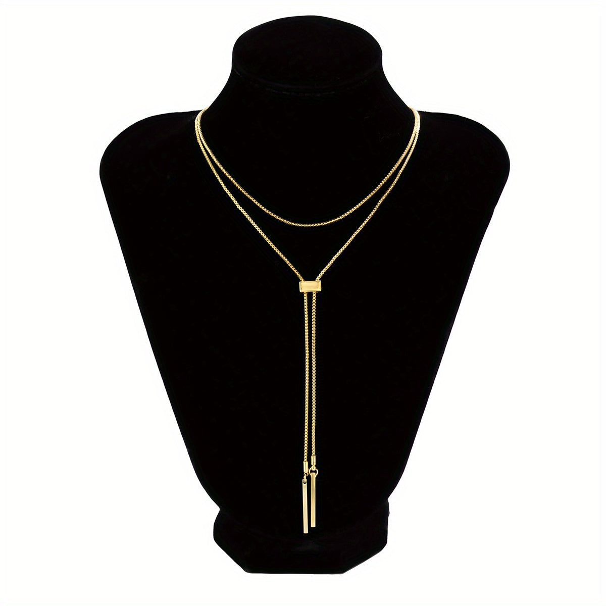 2pcs/Set Simple Alloy Stick Adjustable Retro Box Chain Multi-layer Necklace For Women Girls
