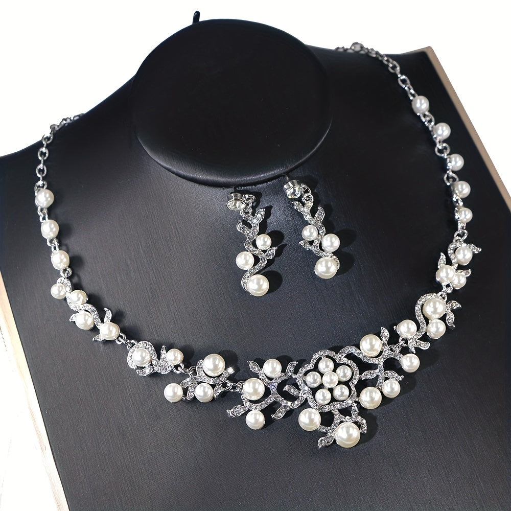 3pcs Earrings Plus Necklace Luxury Jewelry Set Inlaid Rhinestone And Milky Stone Dainty Evening Party Decor Chrismas Gift For Her