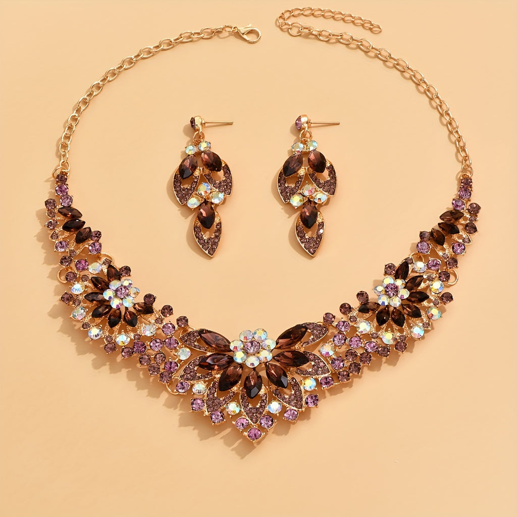 Elegant Crystal Jewelry Set for Weddings and Special Occasions - Chunky Pendant Necklace and Dangle Earrings with Sparkling Crystals