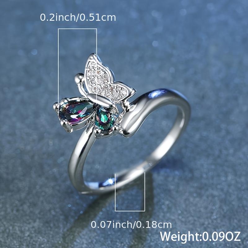 Gorgeous Platinum Butterfly Ring with Mystic Rainbow Zircon Crystals
