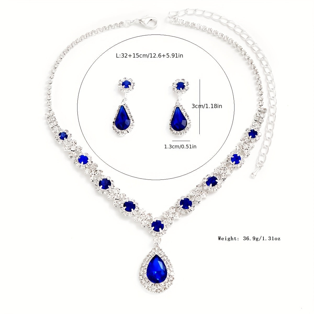 Stunning Wedding Jewelry Set with Sparkling Synthetic Gems - Pendant Necklace and Dangle Earrings
