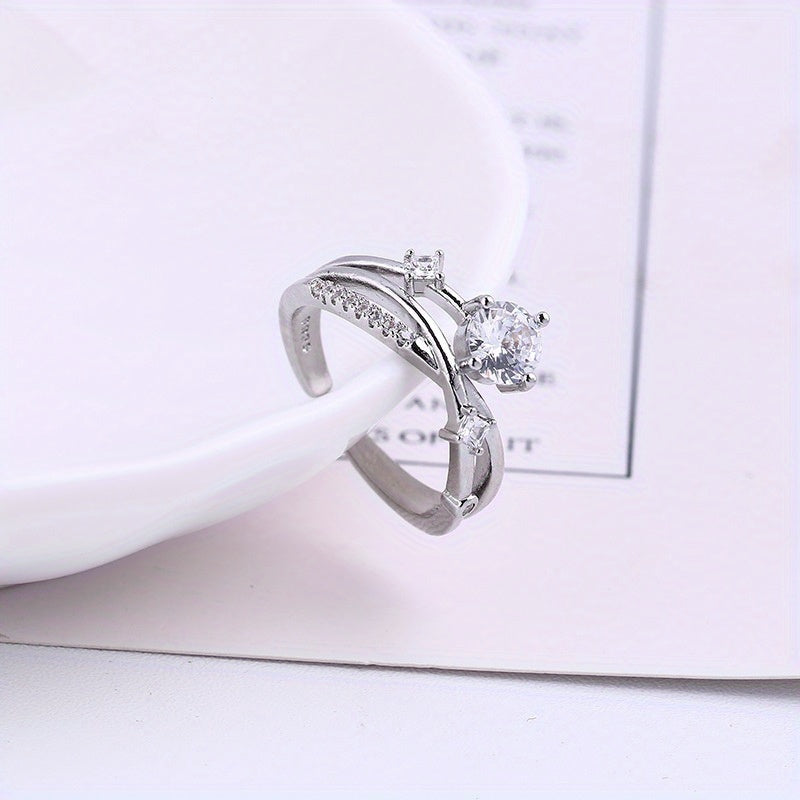 Shine like a Cosmic Trail with our Women's Zircon Rhinestone Planet Ring - Perfect for Weddings and Engagements, Adjustable to Fit Any Hand!