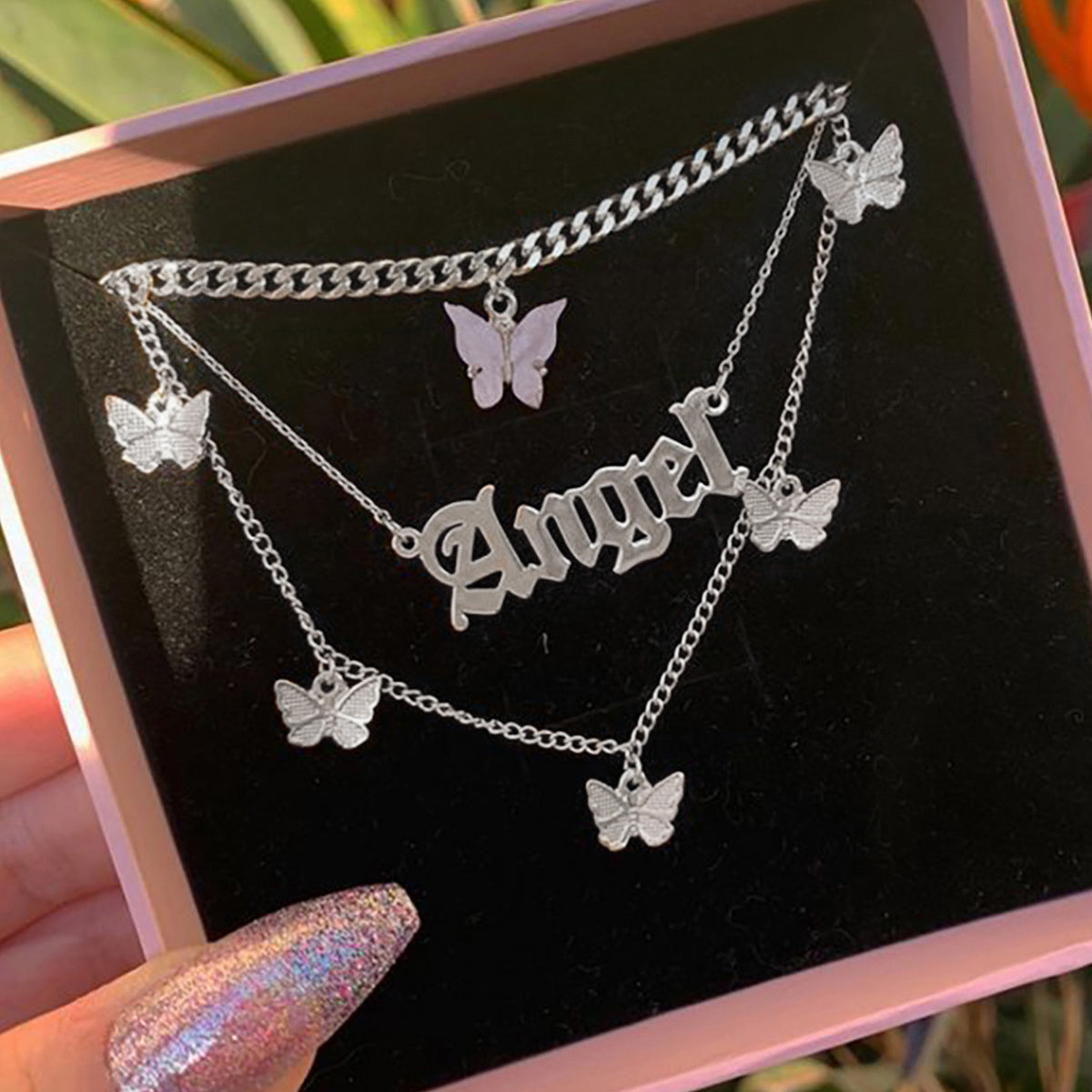 Letter & Butterfly Charm Layered Necklace
