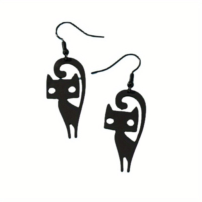 Punk-Style Cat Earrings: Fun and Funky Black Kitten Dangle Earrings for Women and Girls