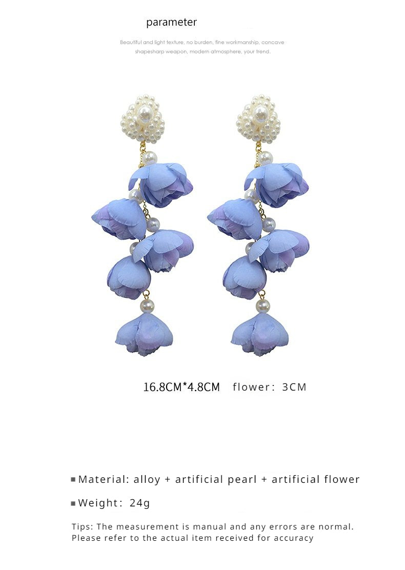 FN 925 Silver Needle Flower Exaggerated Long Earrings LOJS130