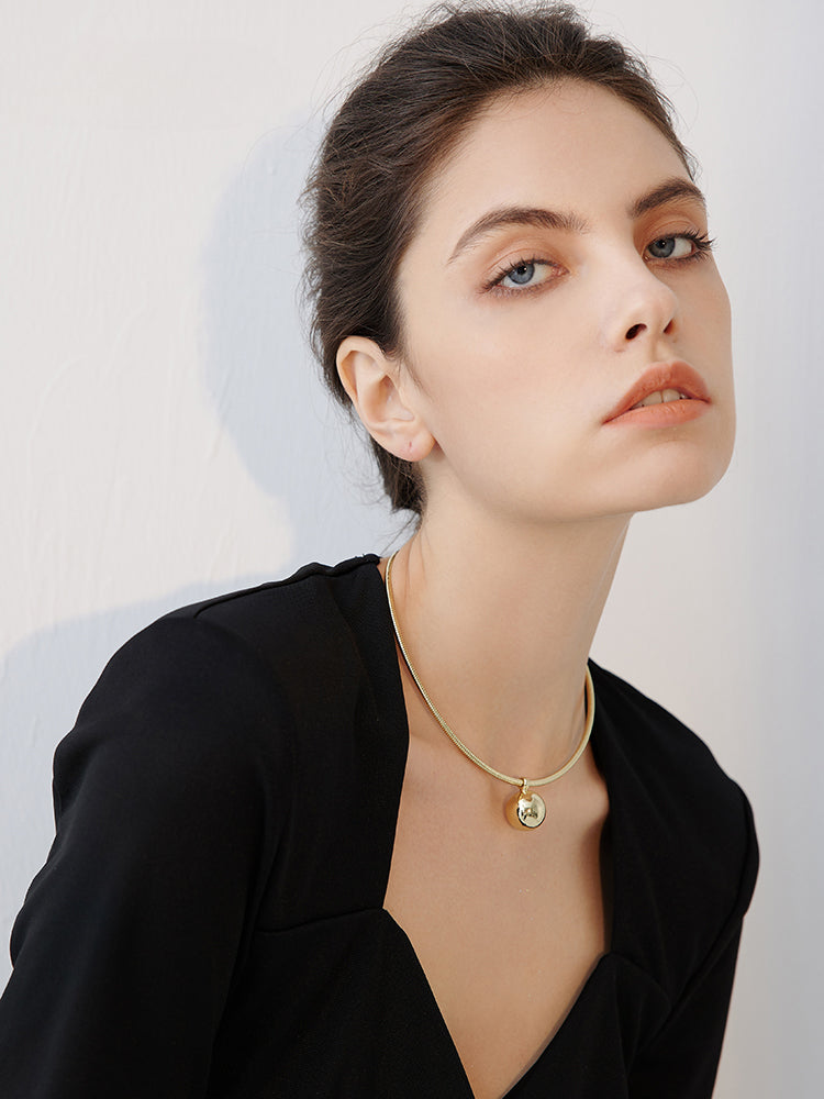 FN Simple Round Ball Collar Chain Metal Necklace LOJS75