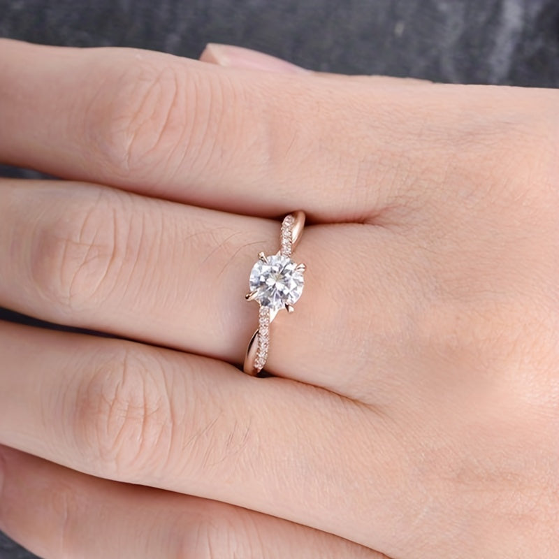Exquisite Cubic Zirconia Solitaire Ring with Twisted Cocktail Band - Perfect Jewelry Accessory for Wedding Party
