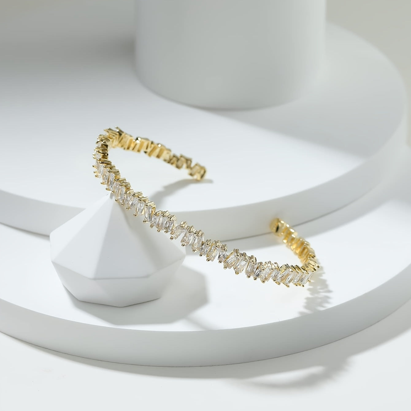 Gorgeous Gold Geometric Bracelet with Zircon - Perfect for Weddings & Engagements!