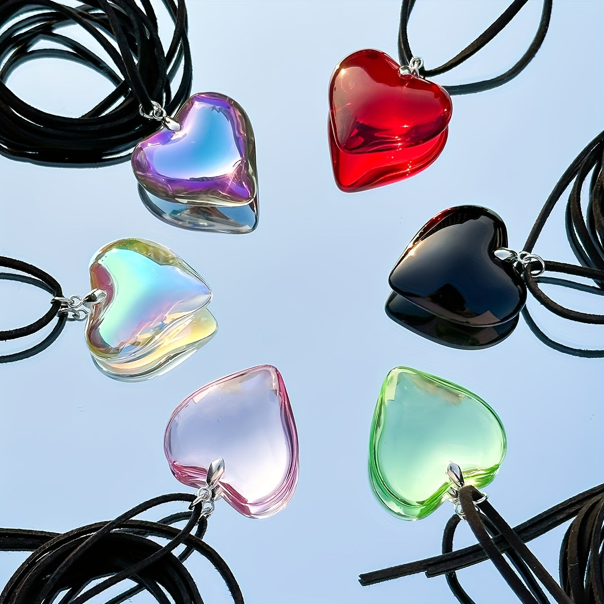 Gorgeous Colorful Love Heart Pendant Necklace - Adjustable Size & Black Velvet Strap