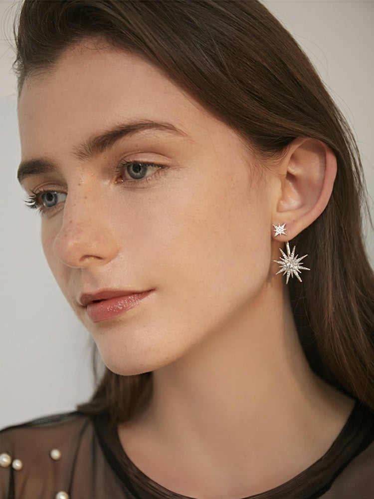 FN 925 Silver Needle Five-Pointed Star Earrings Ear Clips LOJS129
