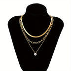 3pcs/Set Vintage Inlaid Zircon Love Triangle Pendant Flat Snake Copper Chain Multi-piece Necklace