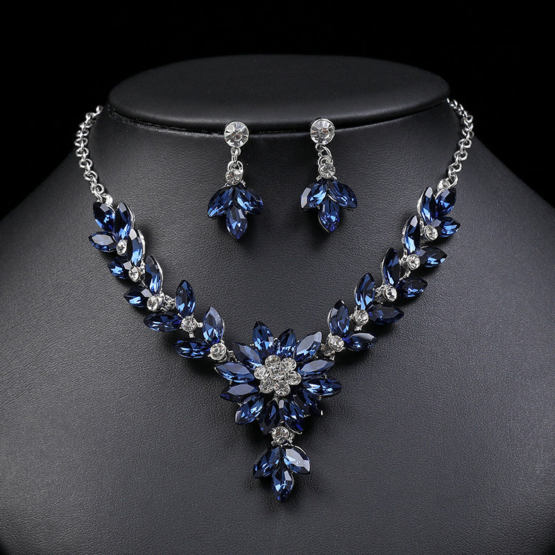Flower Shape Crystal Jewelry Set With Pendant Necklace & Dangle Earrings Set Gifts Fit With Wedding Dress
