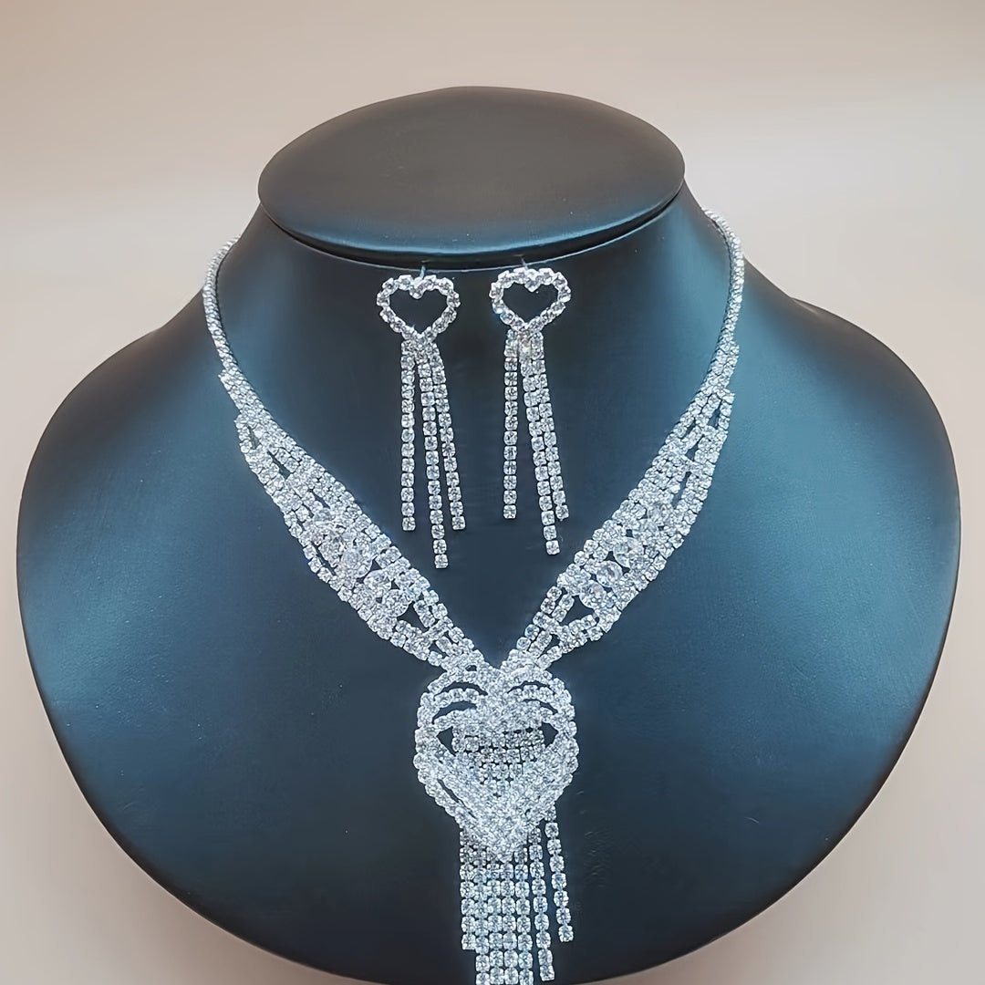 Heart-Shaped Pendant Tassel Jewelry Set for Women & Girls - Elegant Wedding Dress Accessories