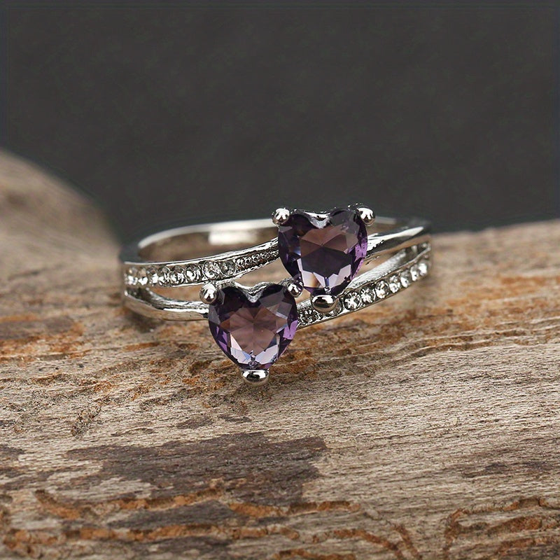 Make Her Heart Flutter with Our Elegant Double Heart Zircon Ring - Perfect for Weddings and Parties!