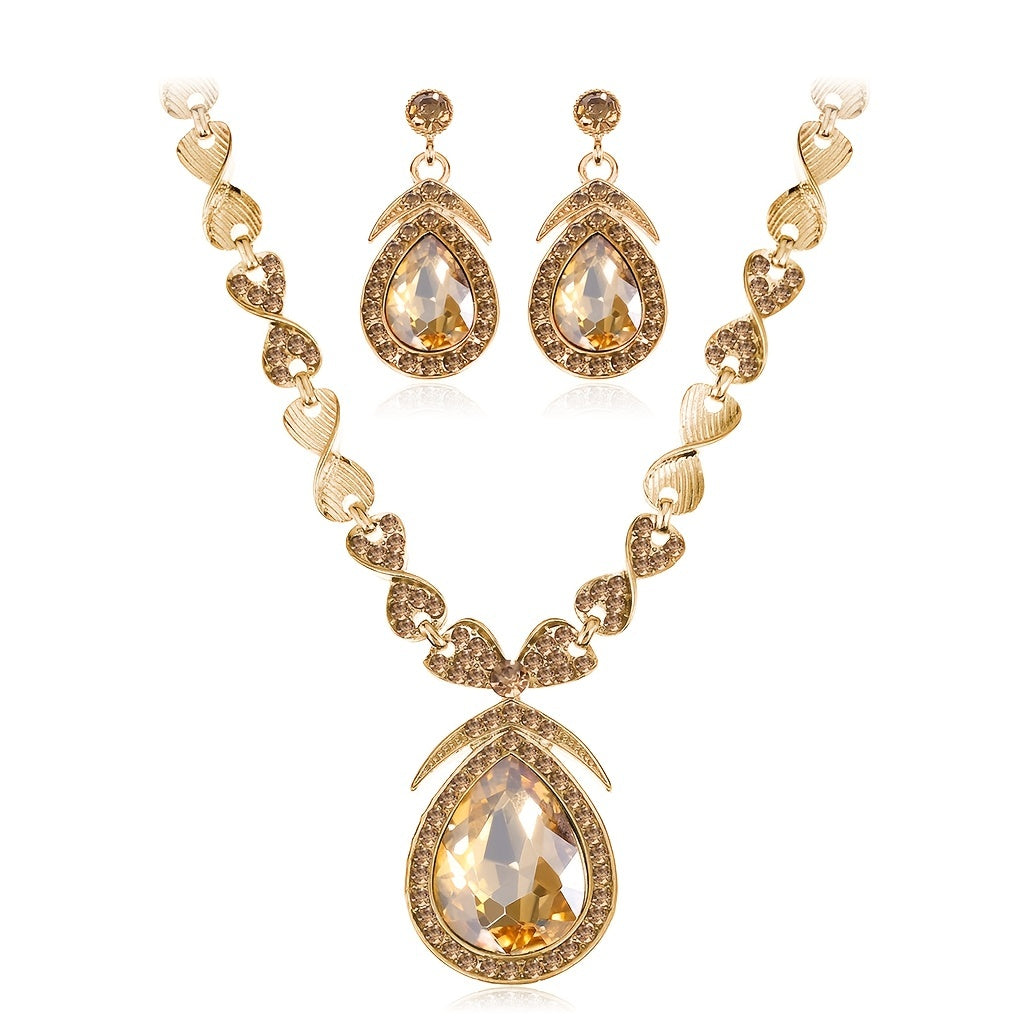 Elegant Crystal Water Drop Jewelry Set for Party and Prom