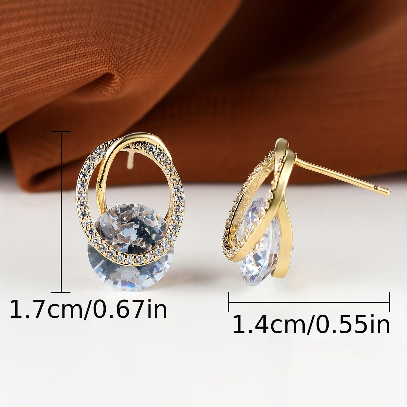 Vintage 18K Gold Plated Wedding Stud Earrings Copper Zircon Synthetic Jewelry Daily Casual Trendy Exquisite Gifts Retro Luxurious Style