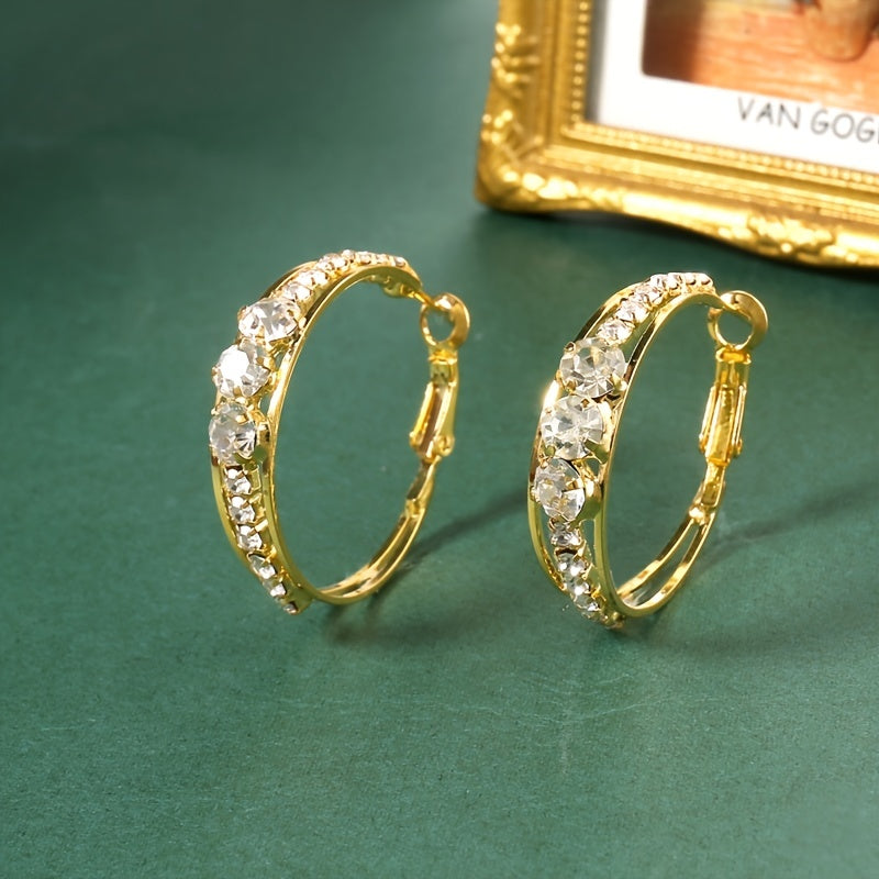 Exquisite Fashion Hoop Earrings with Gold Color and Zircon Stones - Perfect Valentine's Day Gift for Her