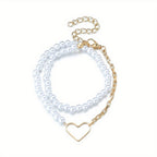Vintage Adjustable Bracelet Set Faux Pearls Beads Sweet Hand Jewelry Set 2 Pcs Bracelet For Women