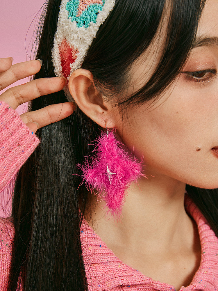 LB Hand Crochet "Star" Earrings 'Four Pointed Star' Ear Clip LOJL85