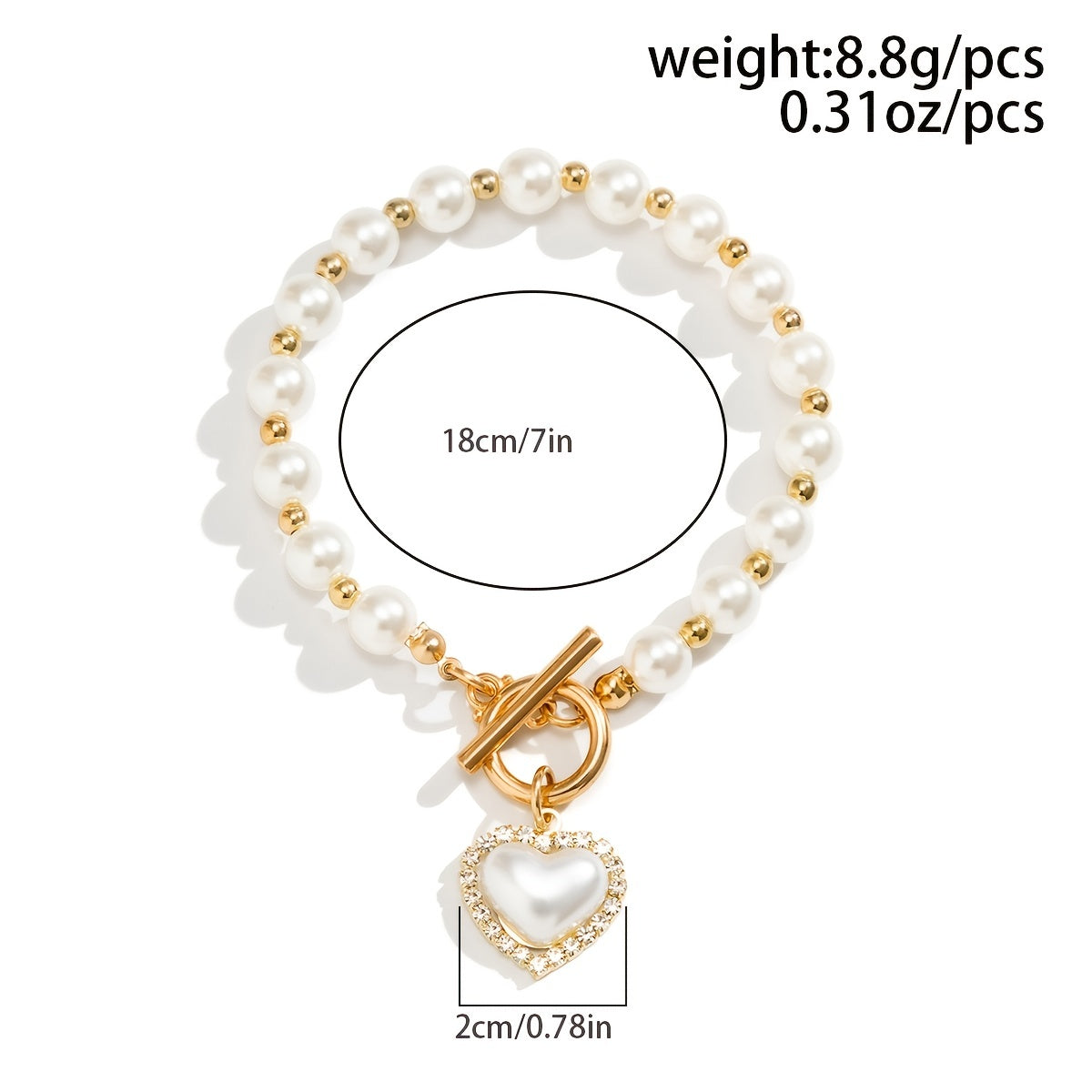 Elegant Heart-Shaped Beaded Bracelet with Faux Pearls and OT Buckle - Perfect Hand Jewelry Decor