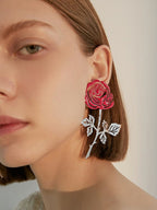 FN 925 Silver Needle Hollow Rose 3D Earrings LOJS125