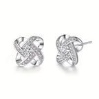 Hollow Silvery Stud Earrings With Purple Shiny Zircon Decor Retro Bohemian Style Zinc Alloy Silver Plated Jewelry Daily Casual