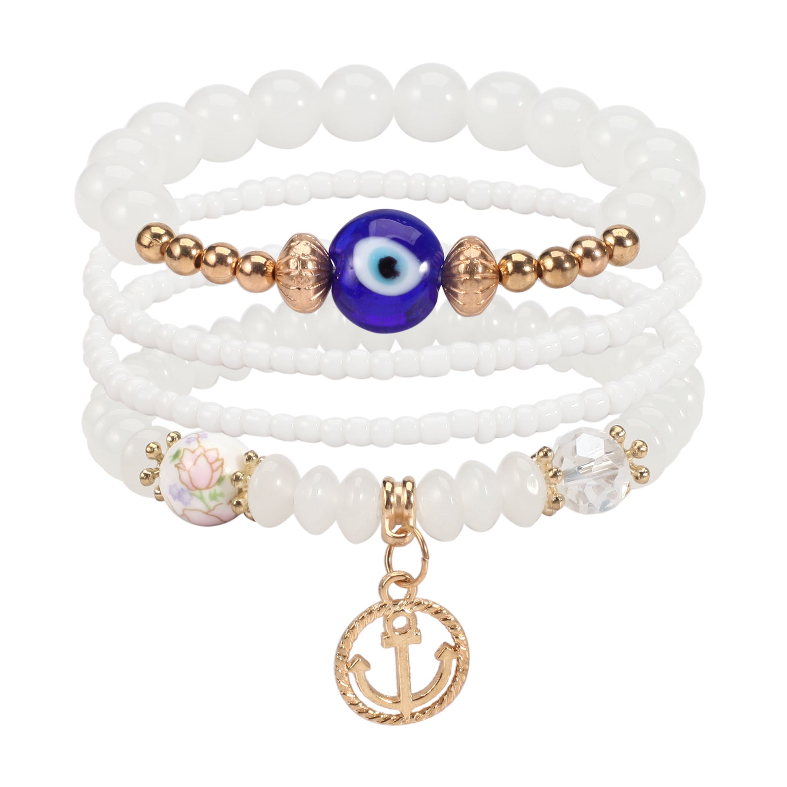 Boho Style Multilayer Beaded Bracelet with Anchor Pendant - Perfect for Summer Beach Clothing and Jewelry Decor