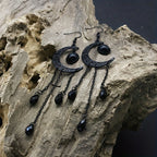 Halloween Ear Jewelry Carved Golden Moon Chain Tassel Design Dangle Earrings Goth Style Female Gift