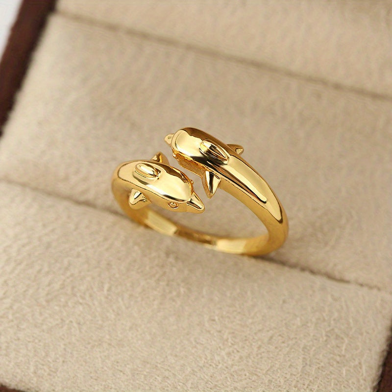 Get Ready for the Holidays with Our Cute Dolphin Adjustable Copper Finger Ring - Perfect Gift!