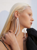 FN Faux Pearl Long Drop Slim Earrings LOJS122
