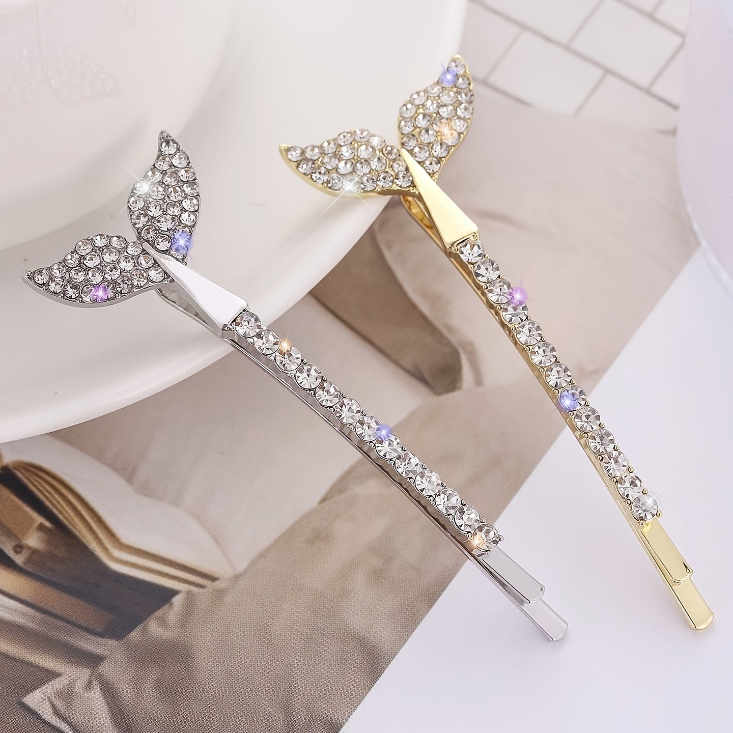 Mermaid Fishtail Hair Clip Rhinestone Silvery Golden Barrette Hairpin Hair Accessories