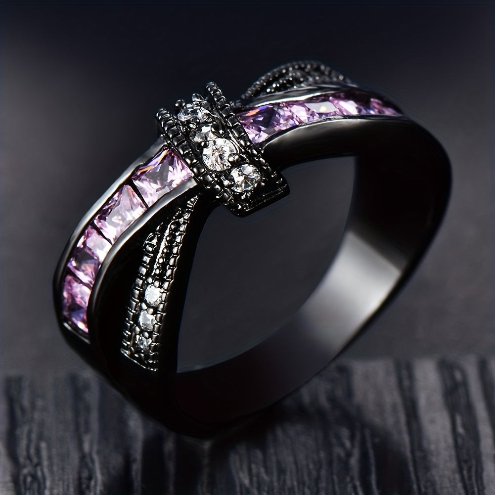 Gothic Style Ring Trendy X Shape Knot Design Inlaid Shining Zircon Match Daily Outfits Dainty Party