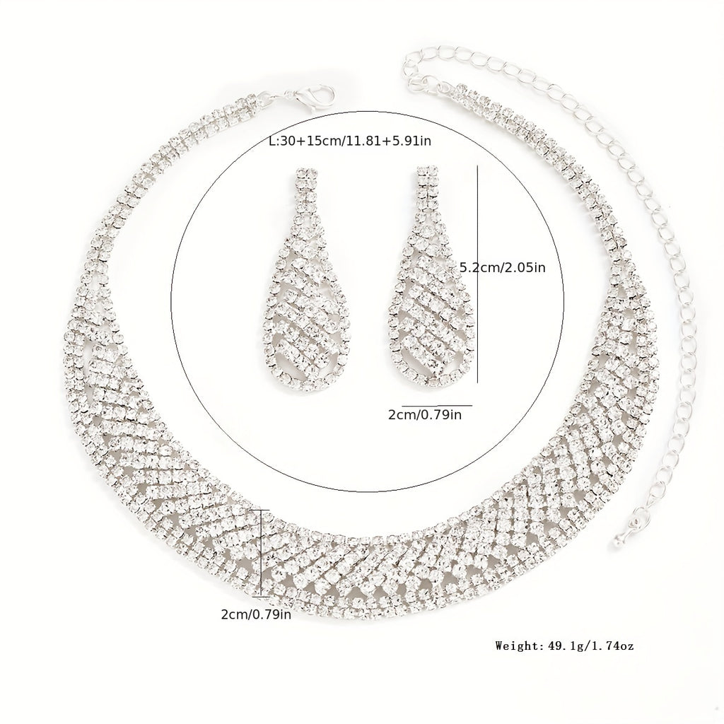 Sparkling Rhinestone Necklace and Earrings Set for Glamorous Occasions