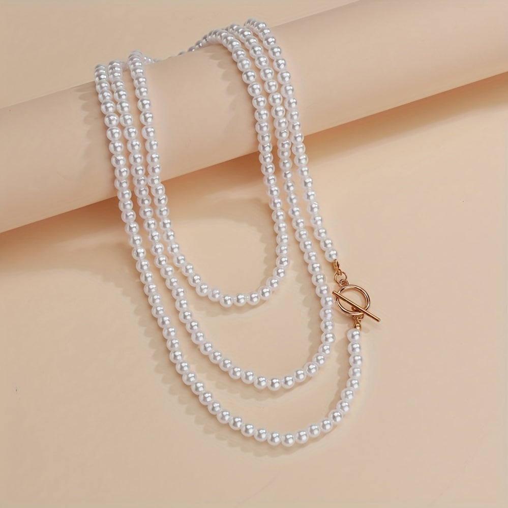 French Vintage Multilayer Stacking Wrap Faux Pearl Necklace For Women Girls Gift