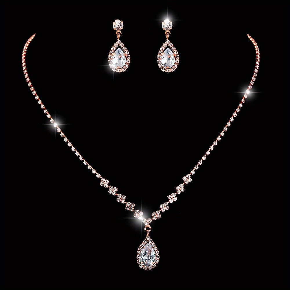 Elegant Teardrop Jewelry Set with Shiny Zircon Pendant and Dangle Earrings - Perfect Gift for Women and Girls