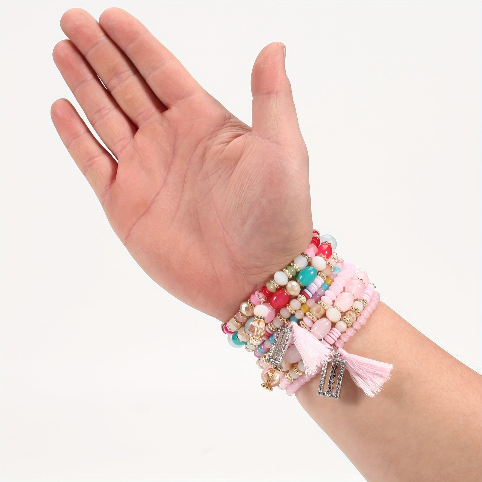 Complete Your Boho Look with this Small Tassel Pendant Beaded Bracelet Set