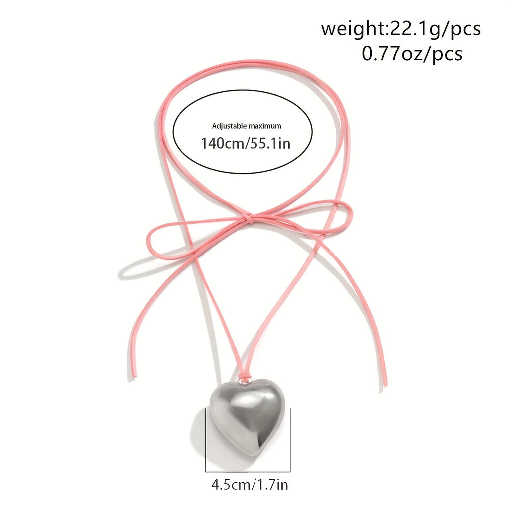 Personality Large Heart-Shaped Pendant With Velvet Rope Adjustable Necklace, Women's Party Favors