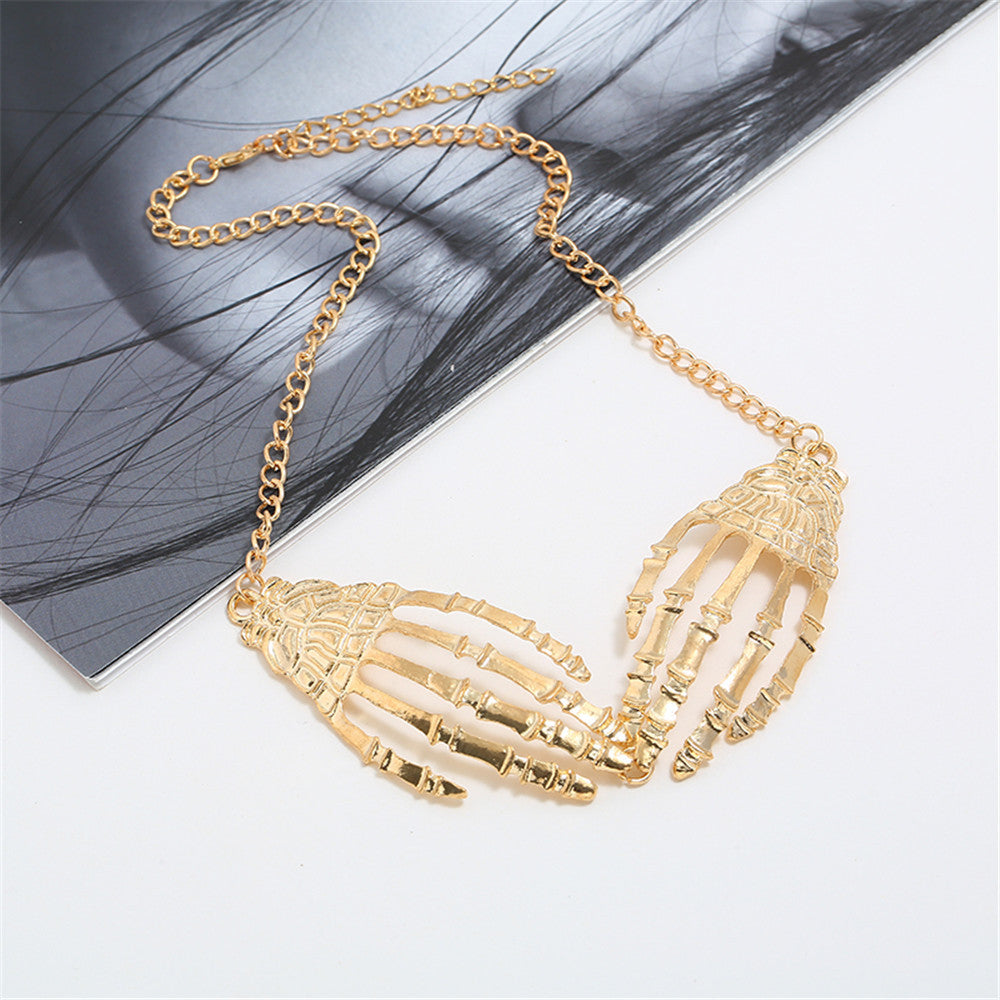 Halloween Exaggerated Hand Claw Necklace Palm Alloy Short Punk Necklace Personality Clavicle Chain